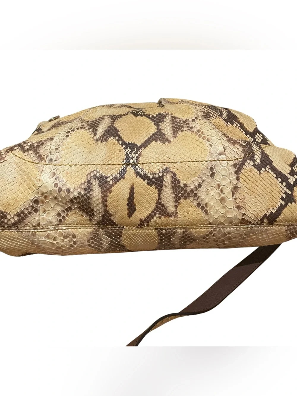 Salvatore Ferragamo Python Leather Convertible Tote Crossbody Bag Beige Brown